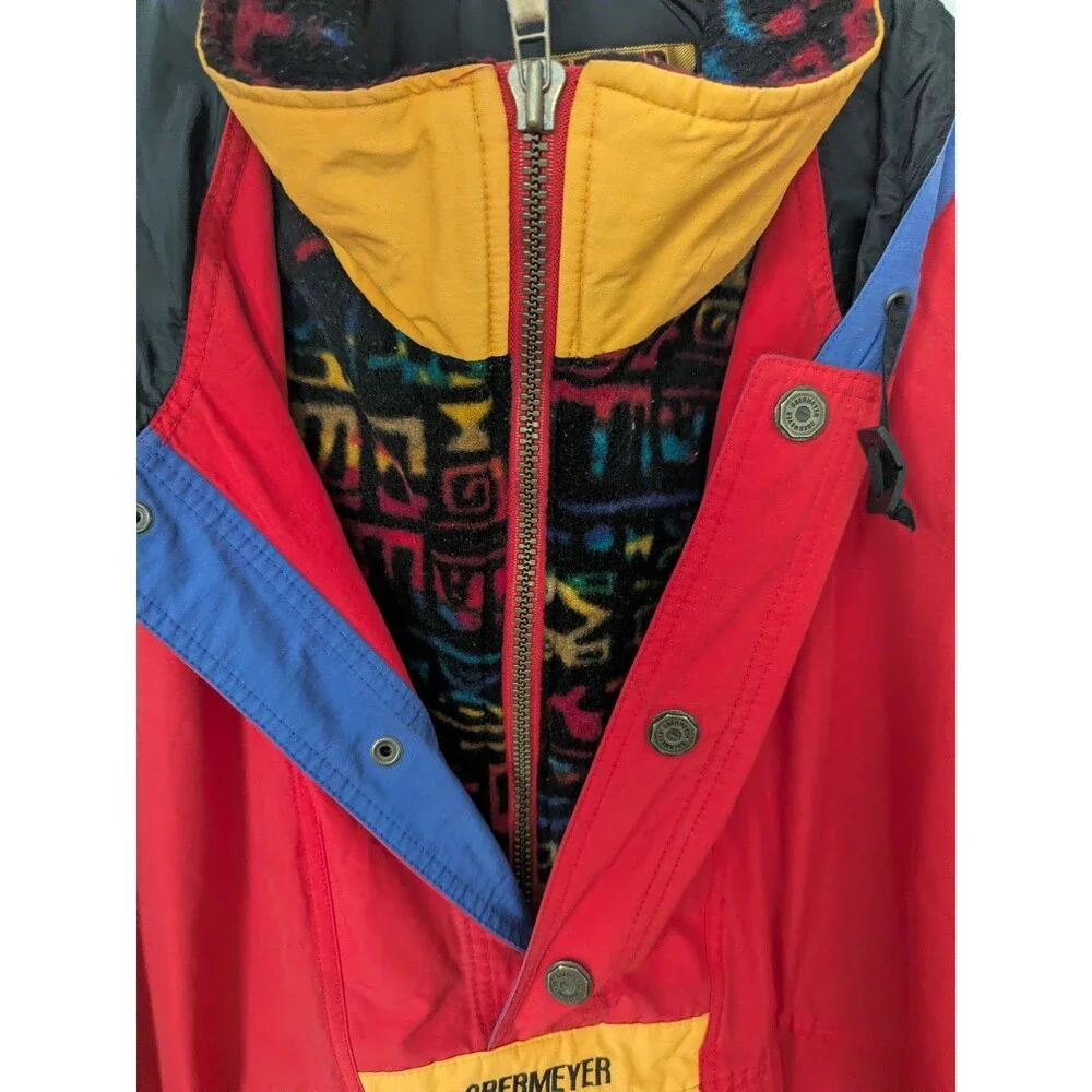 Vtg Obermeyer Ski Jacket 90s Snow Outdoor Aztec Retro Colorblock Mens XLT Tall